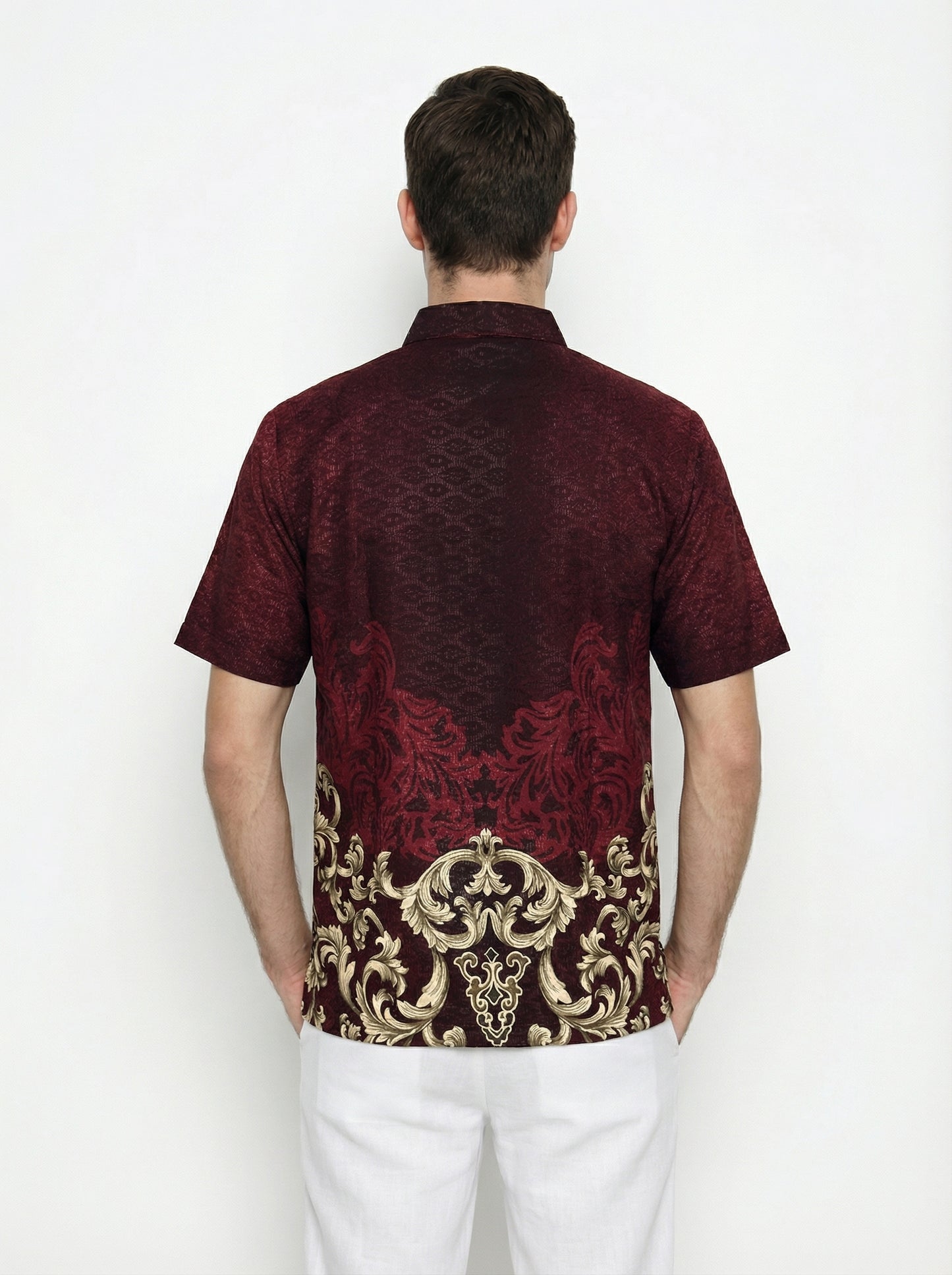Men’s Batik Shirt – Crimson Regal | Short Sleeves