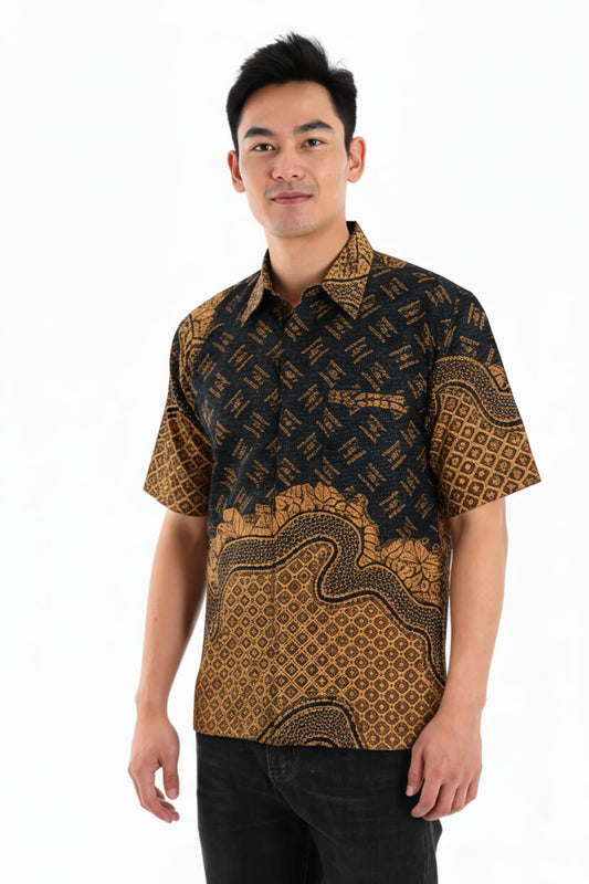 Men’s Batik Shirt – Amber Tapestry | Short Sleeves1