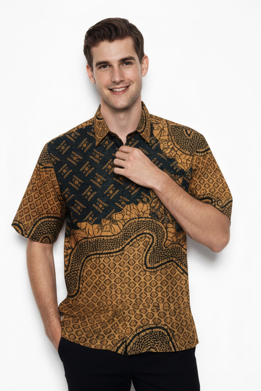Men’s Batik Shirt – Amber Tapestry | Short Sleeves2