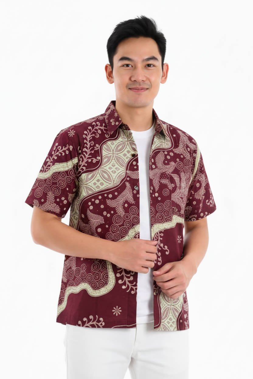 Men's Batik Shirt – Crimson Laurel | Short Sleeves 2