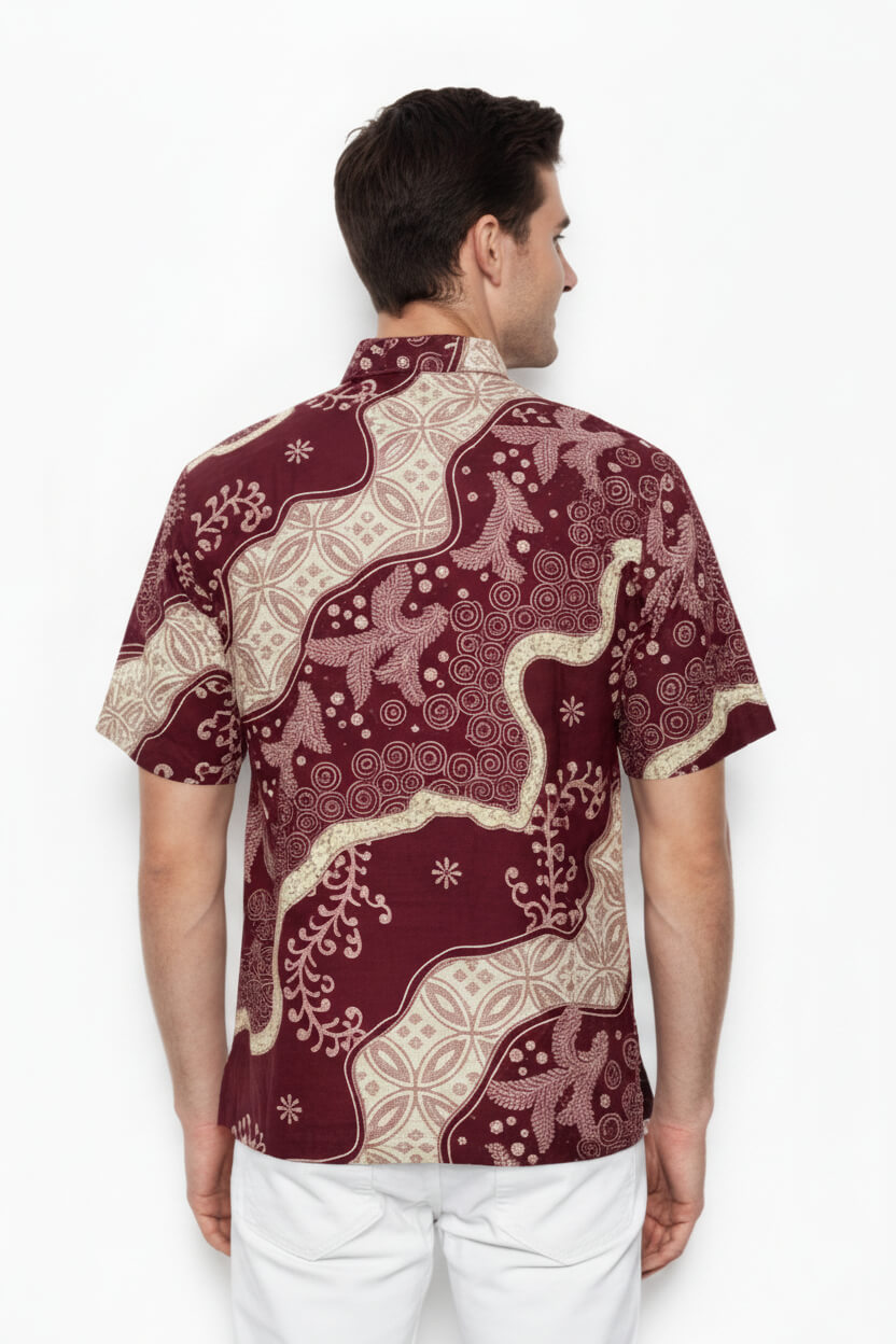 Men's Batik Shirt – Crimson Laurel | Short Sleeves 3