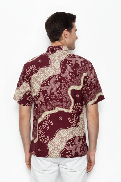 Men's Batik Shirt – Crimson Laurel | Short Sleeves 3