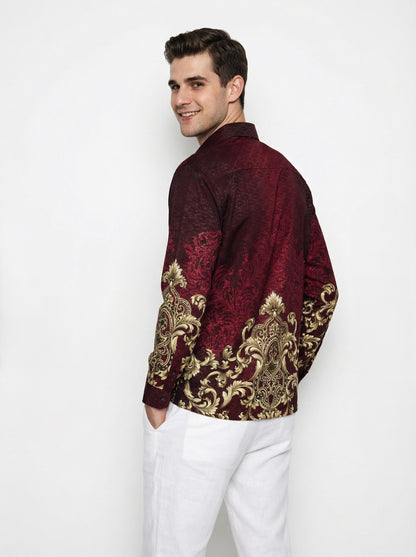 Men’s Batik Shirt – Crimson Regal | Long Sleeves