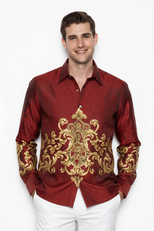 Men’s Batik Shirt – Crimson Regal | Long Sleeves1