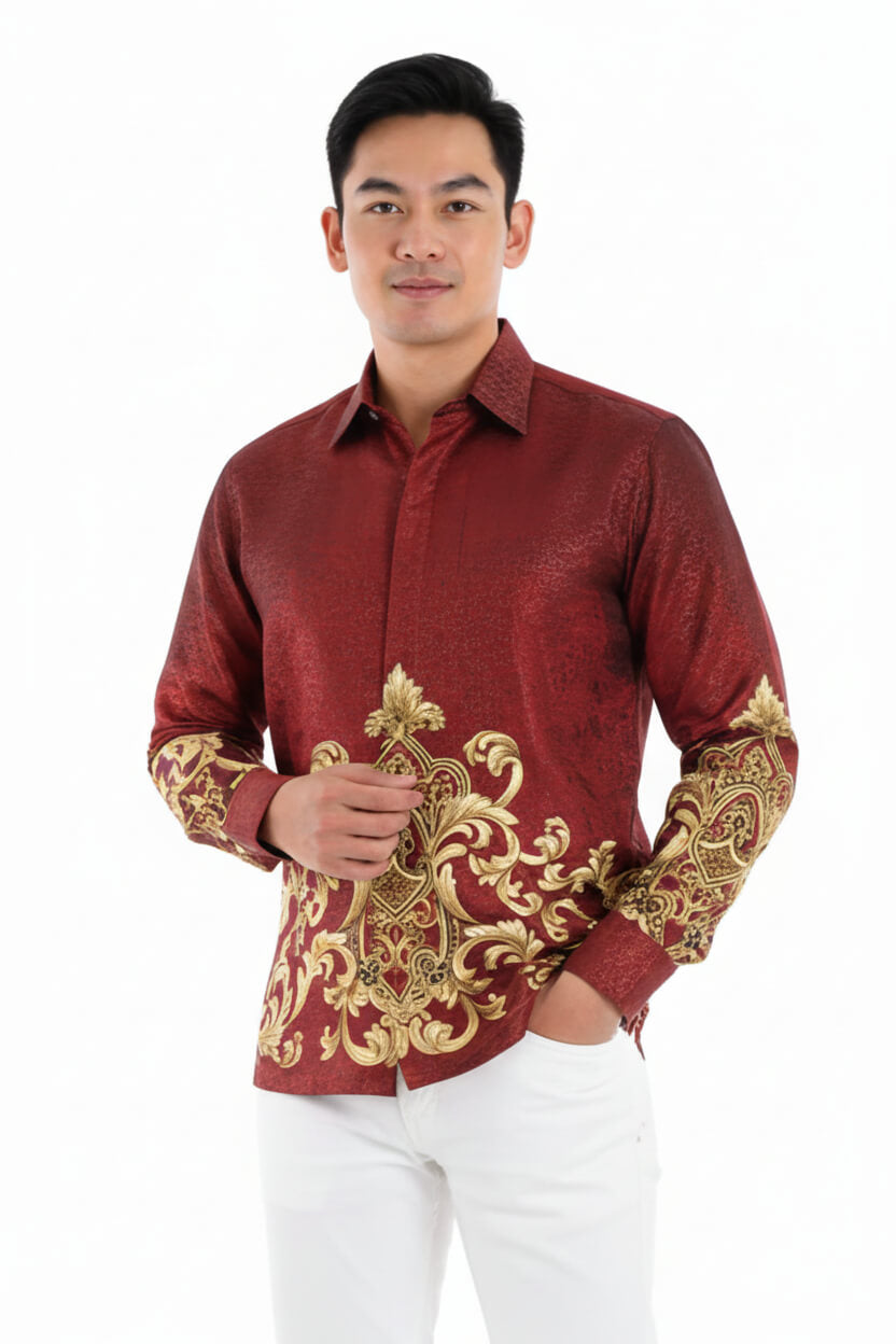 Men’s Batik Shirt – Crimson Regal | Long Sleeves2