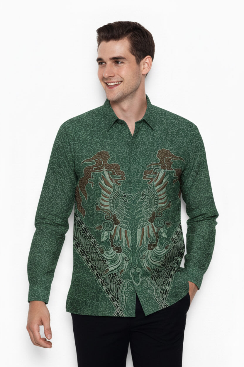 Men’s Batik Shirt – Emerald Phoenix | Long Sleeves 2