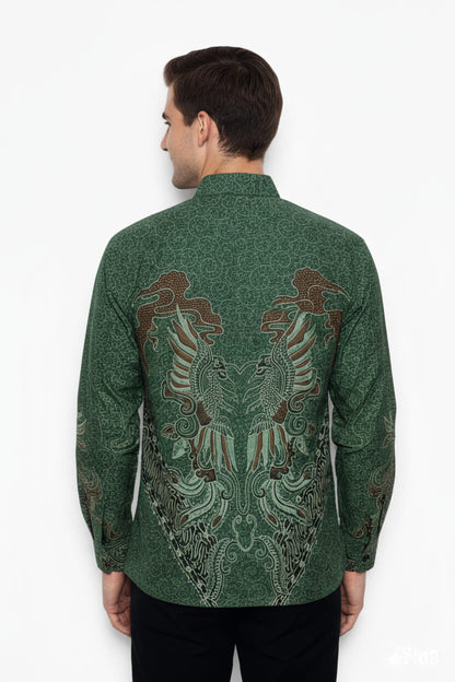 Men’s Batik Shirt – Emerald Phoenix | Long Sleeves 3