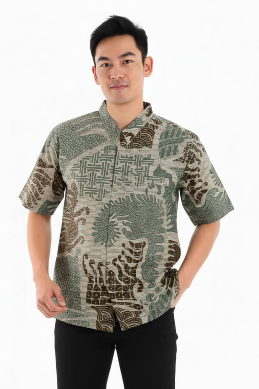 Men’s Batik Shirt – Forest Mosaic | Short Sleeve 1