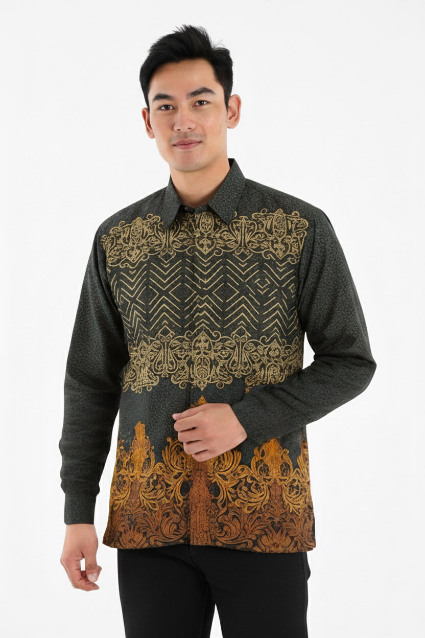 Men’s Batik Shirt – Golden Aegis | Long Sleeves 1