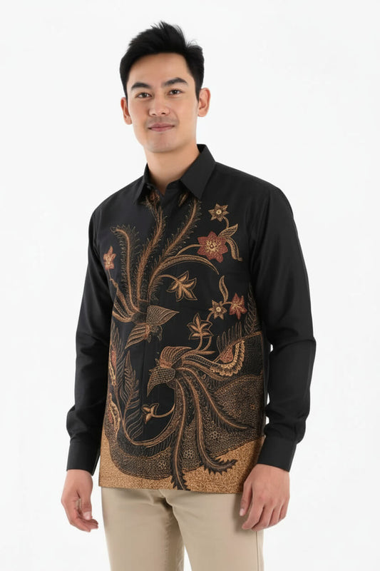 Men’s Batik Shirt – Golden Aviary | Long Sleeves1
