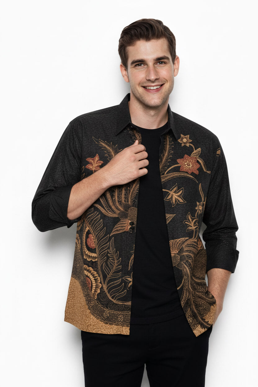 Men’s Batik Shirt – Golden Aviary | Long Sleeves2