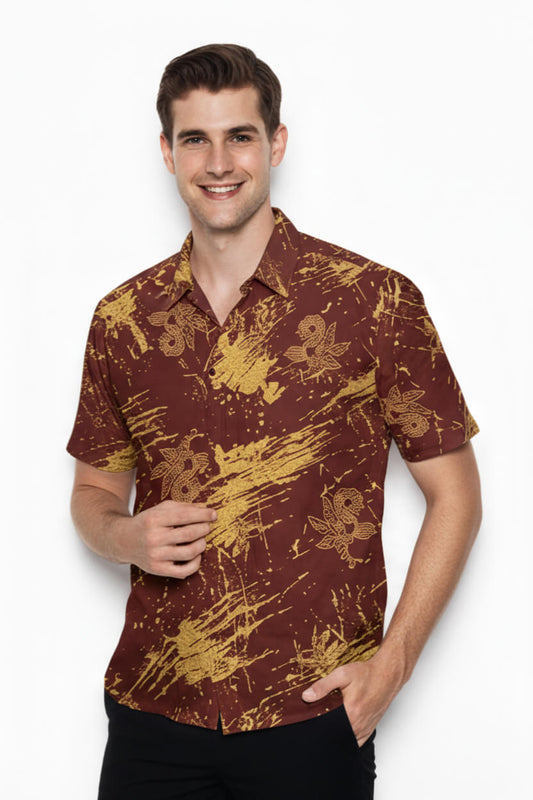 Men's Batik Shirt – Golden Maranta | Short Sleeves 1