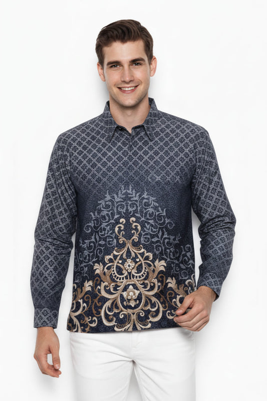 Men's Batik Shirt – Midnight Regal | Long Sleeves 1