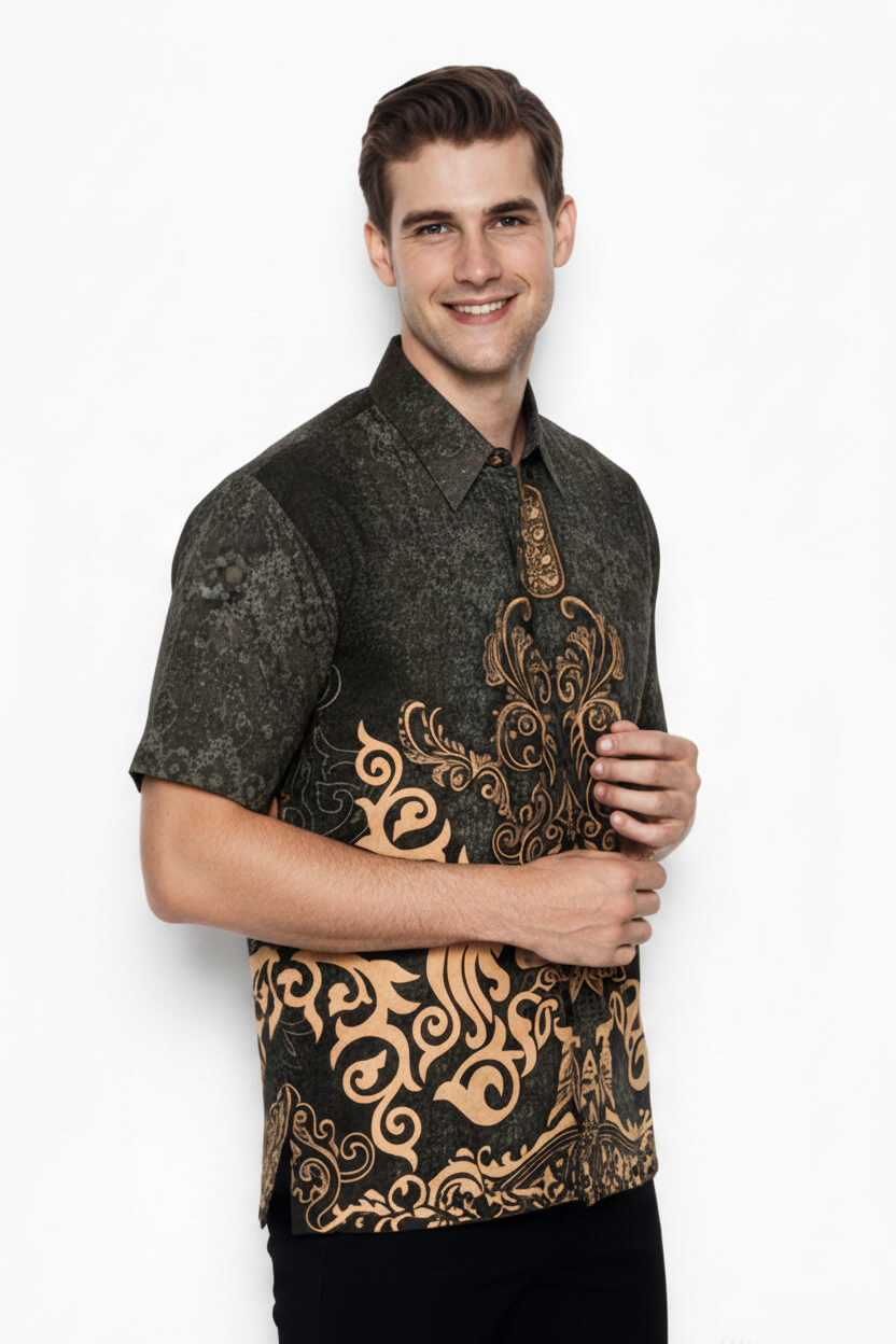 Men’s Batik Shirt – Obsidian Crest | Short Sleeves2