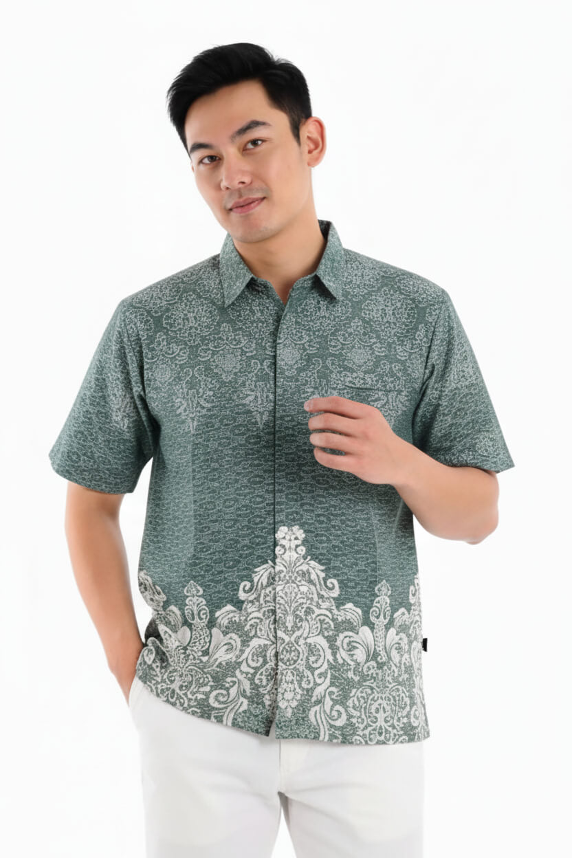 Men’s Batik Shirt – Sage Crest | Short Sleeves1