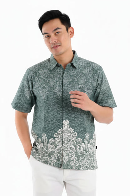 Men’s Batik Shirt – Sage Crest | Short Sleeves1