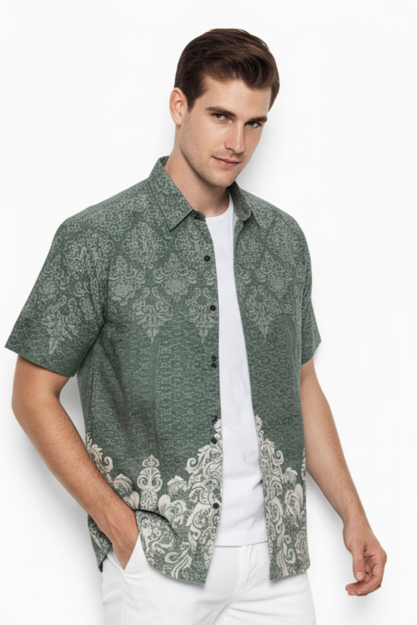 Men’s Batik Shirt – Sage Crest | Short Sleeves2