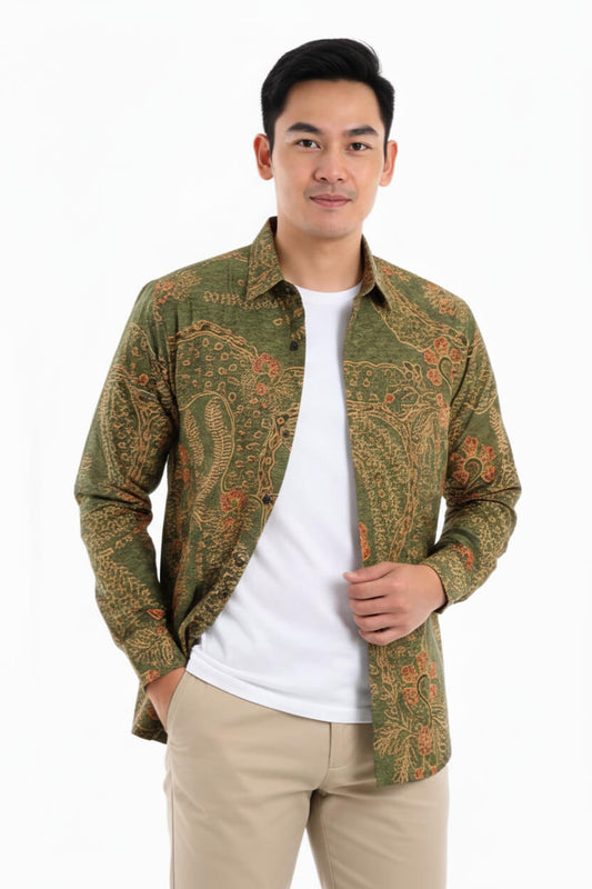 Men's Batik Shirt – Verdant Ember | Long Sleeves 1