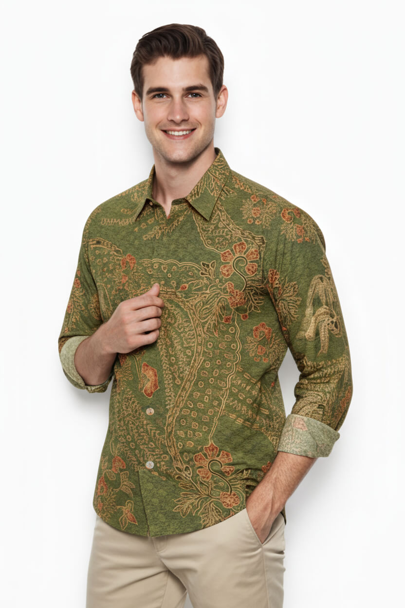 Men's Batik Shirt – Verdant Ember | Long Sleeves 2