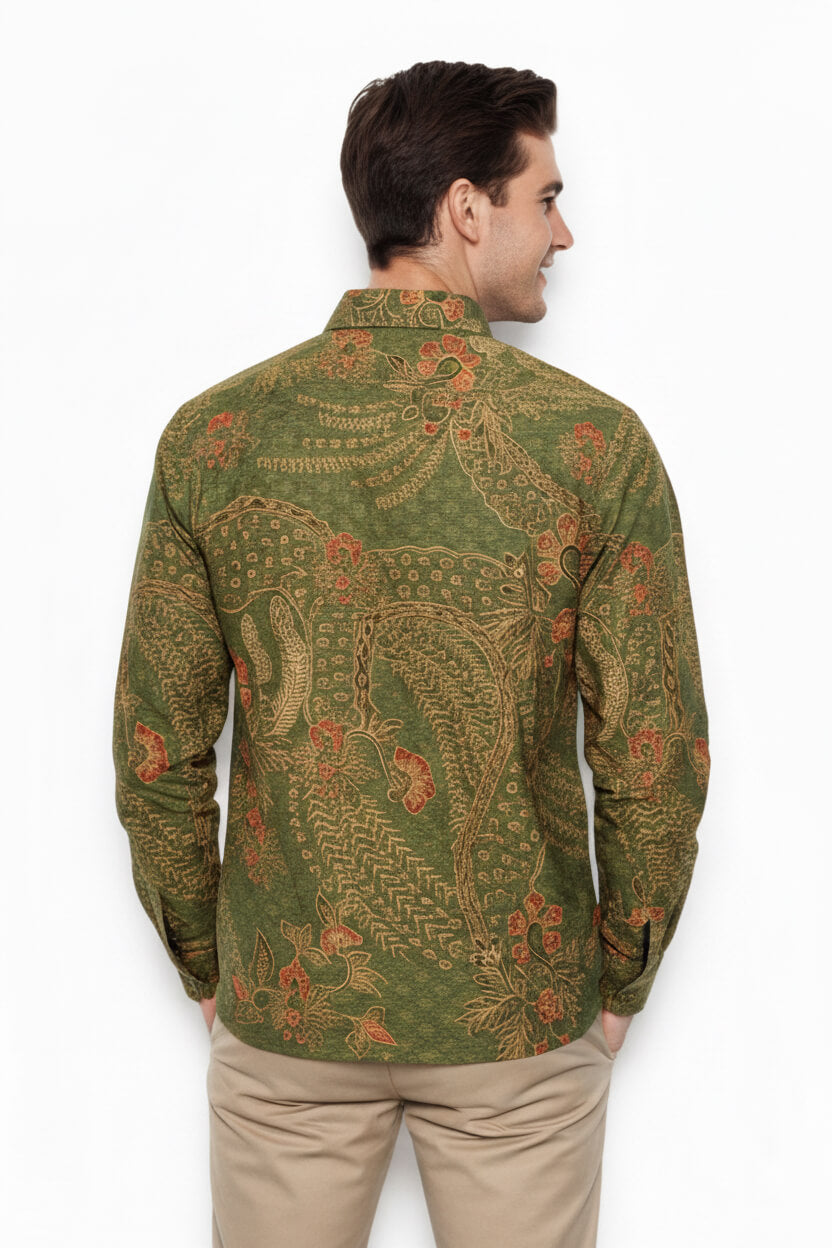 Men's Batik Shirt – Verdant Ember | Long Sleeves 3