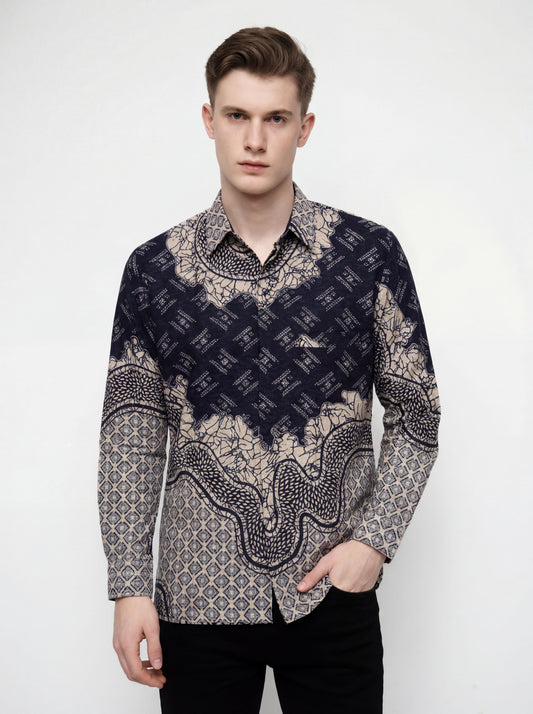 Men’s Batik Shirt – Midnight Crest | Long Sleeves