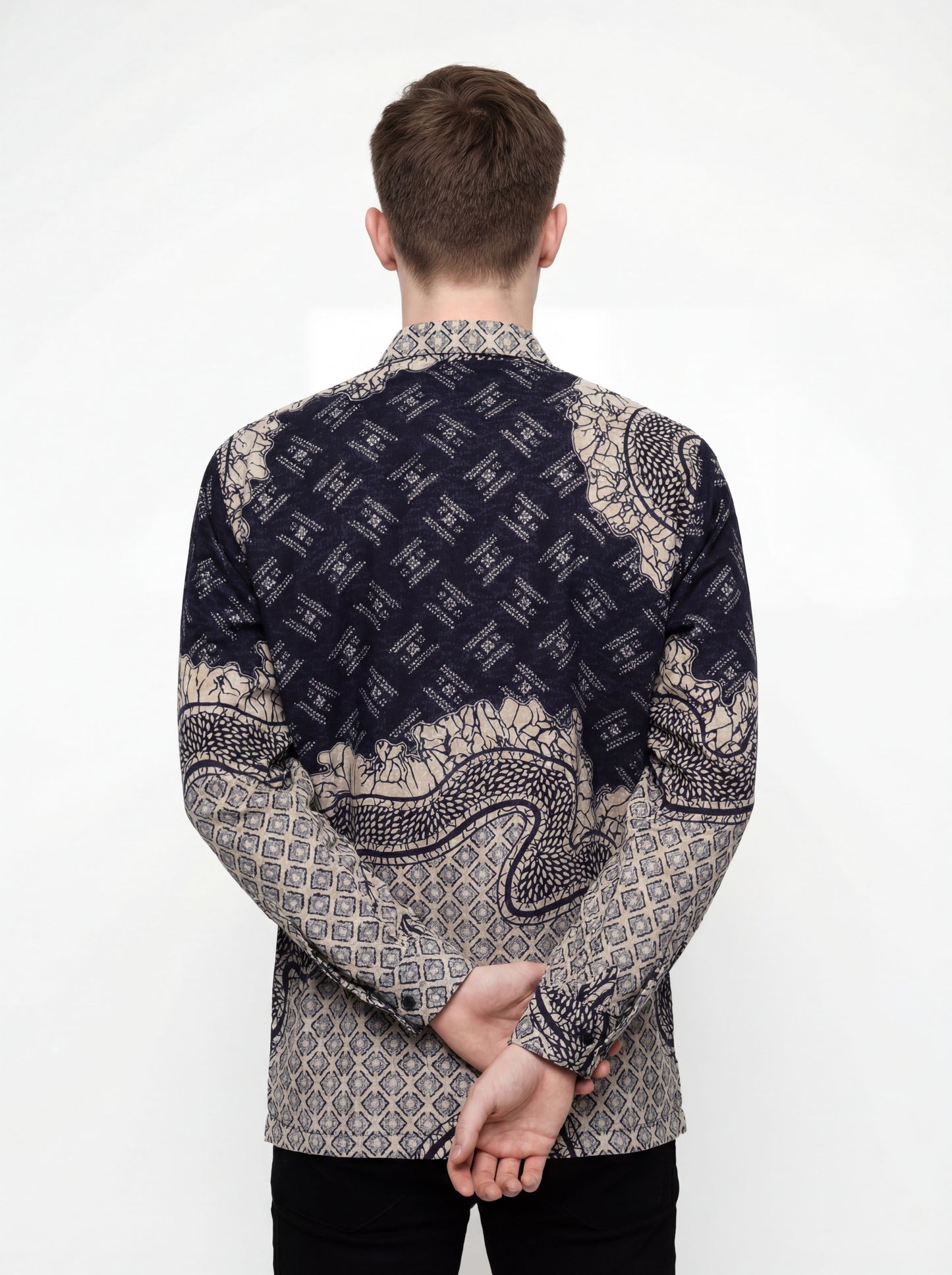 Men’s Batik Shirt – Midnight Crest | Long Sleeves