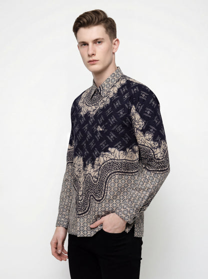 Men’s Batik Shirt – Midnight Crest | Long Sleeves