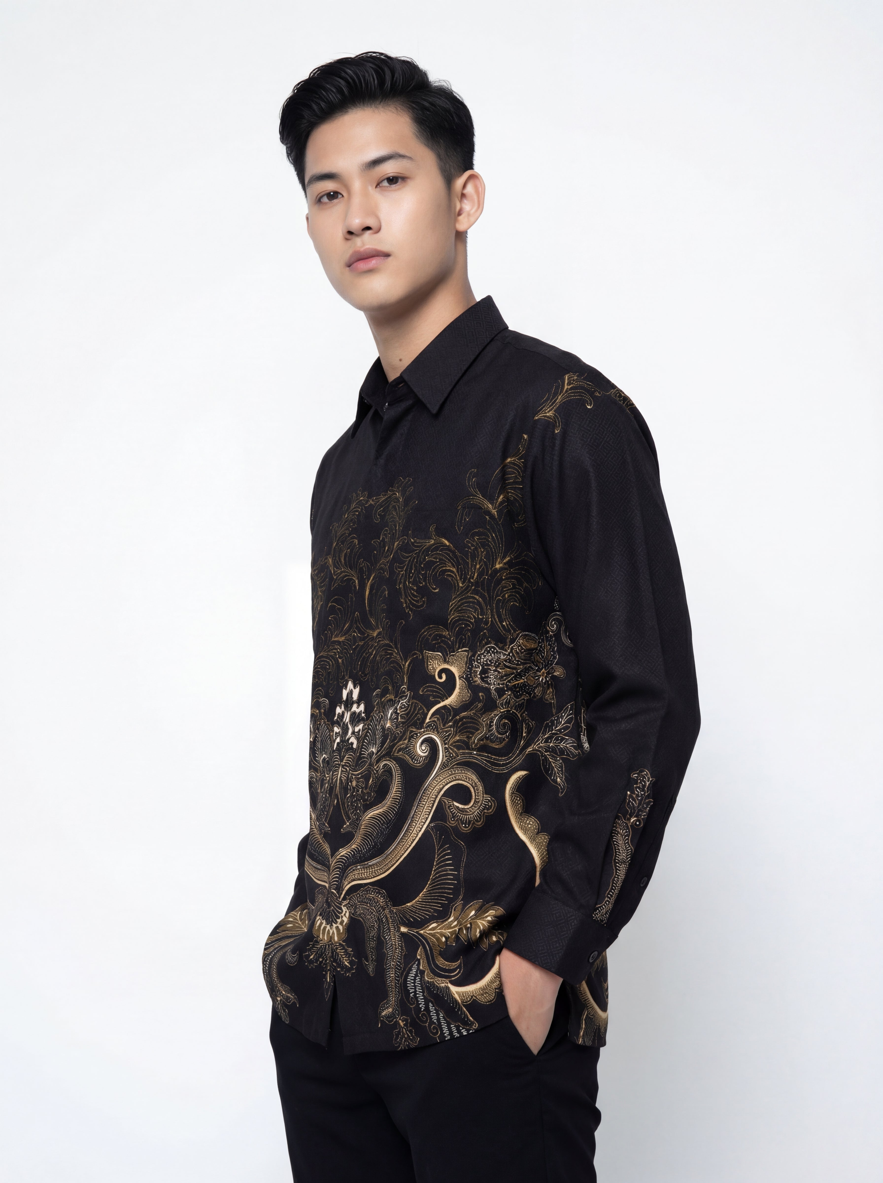 Men’s Batik Shirt – Midnight Fern | Long Sleeves