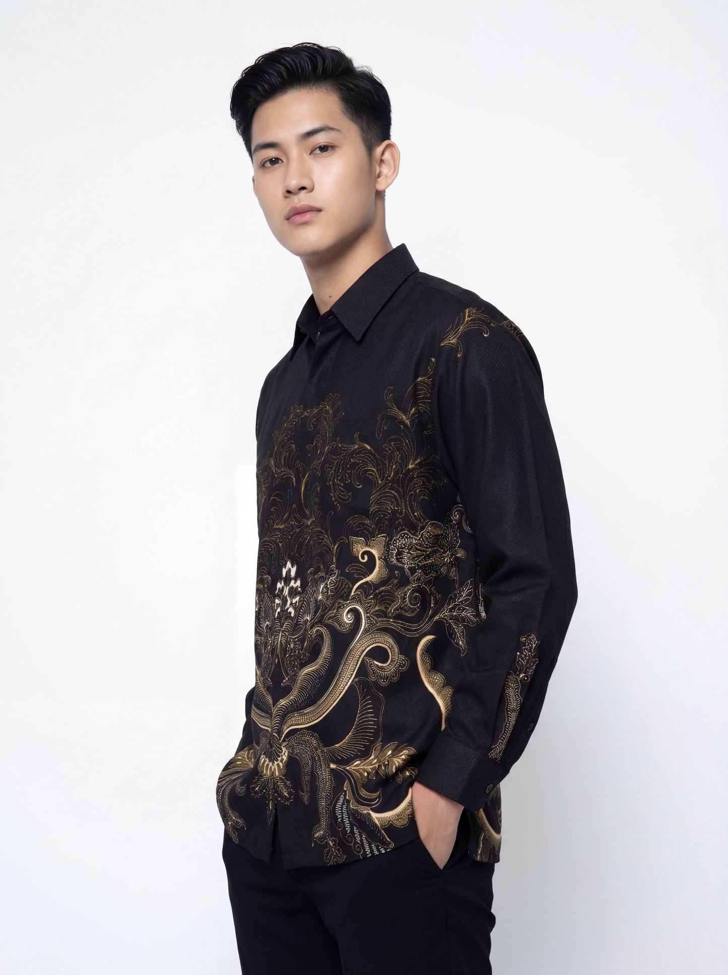 Men’s Batik Shirt – Midnight Fern | Long Sleeves