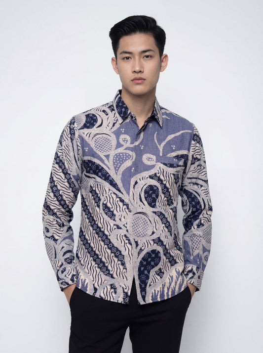 Men's Batik Shirt – Midnight Wave | Long Sleeves