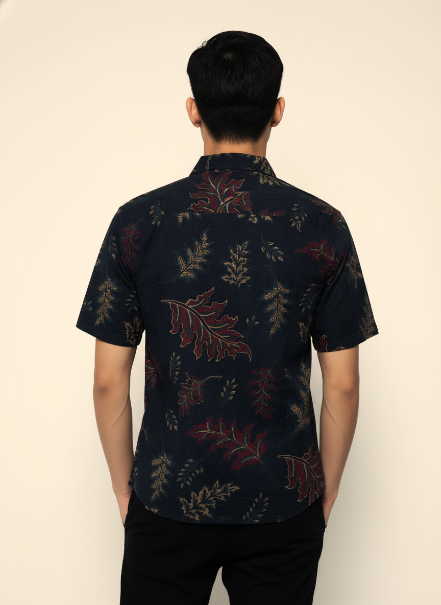 Men's Batik Shirt – Nightfall Leaf | Short Sleeves