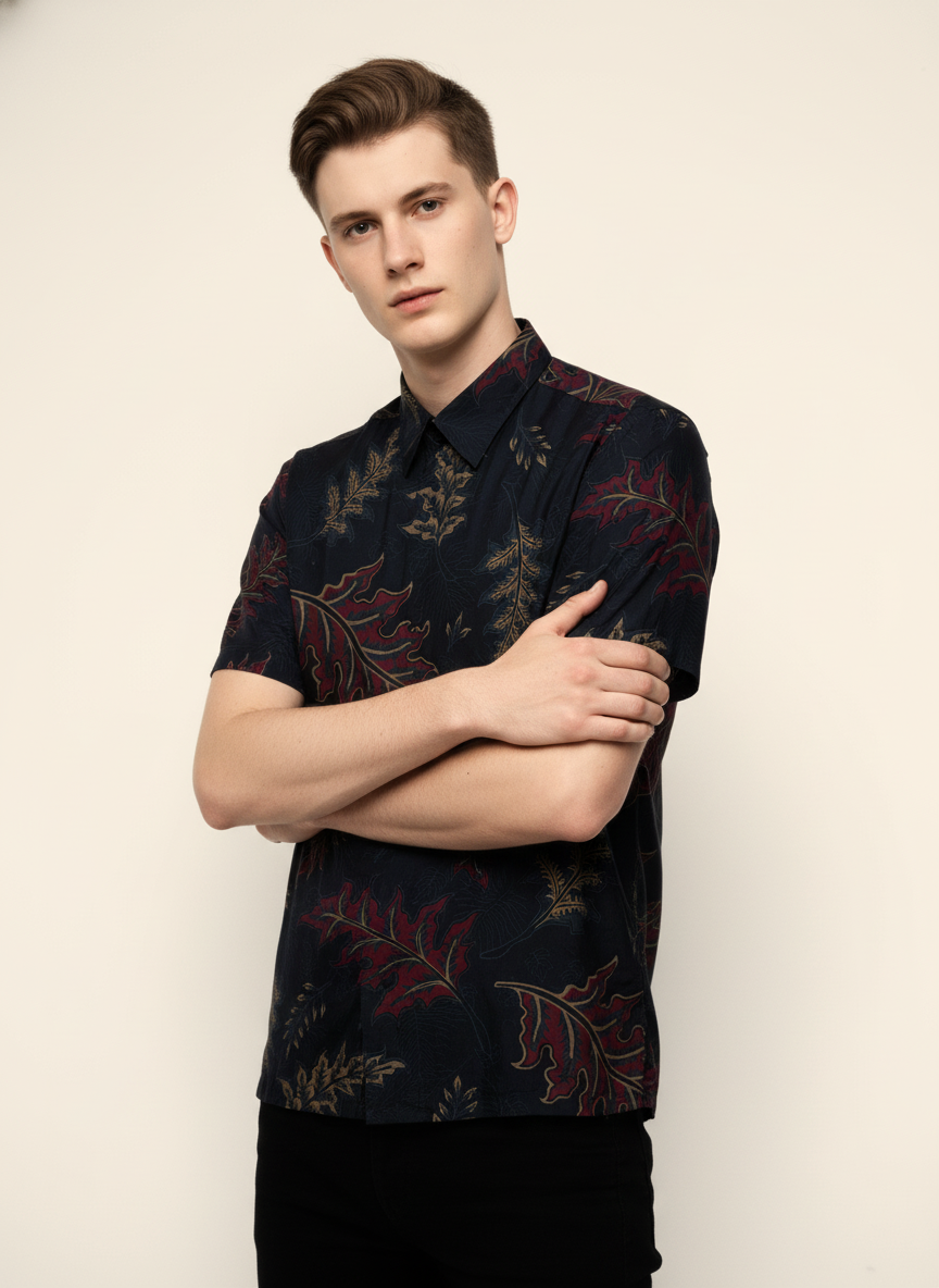 Men's Batik Shirt – Nightfall Leaf | Short Sleeves