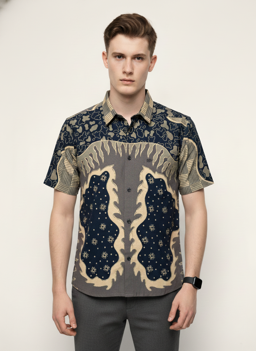 Men's Batik Shirt – Obsidian Flow | Short Sleeves
