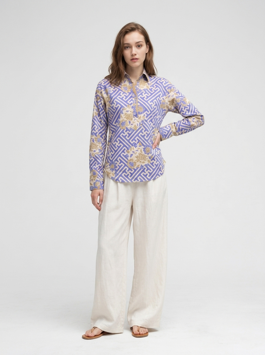 Women's Batik Blouse - Labyrinth Blossom