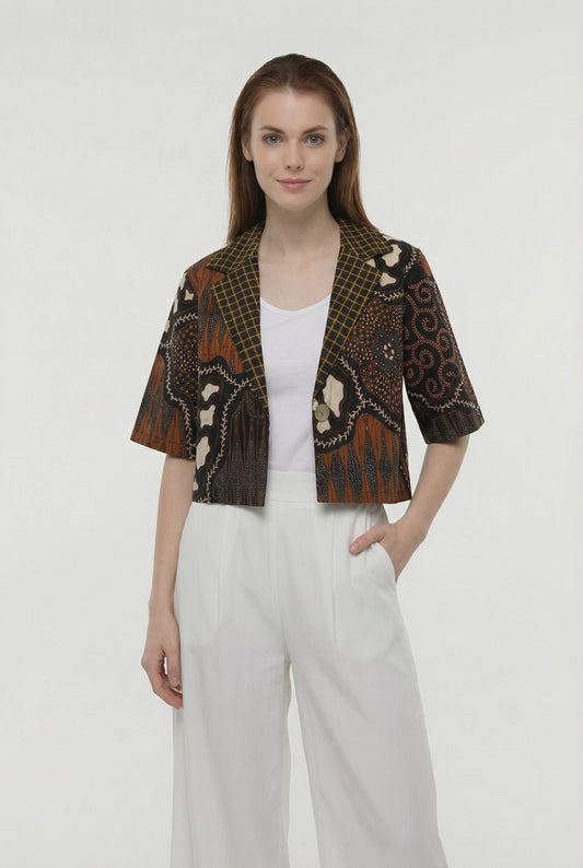 Women's Batik Button-Down Blouse - Geometric Floral