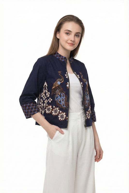 Women's Batik Jacket - Midnight Peacock