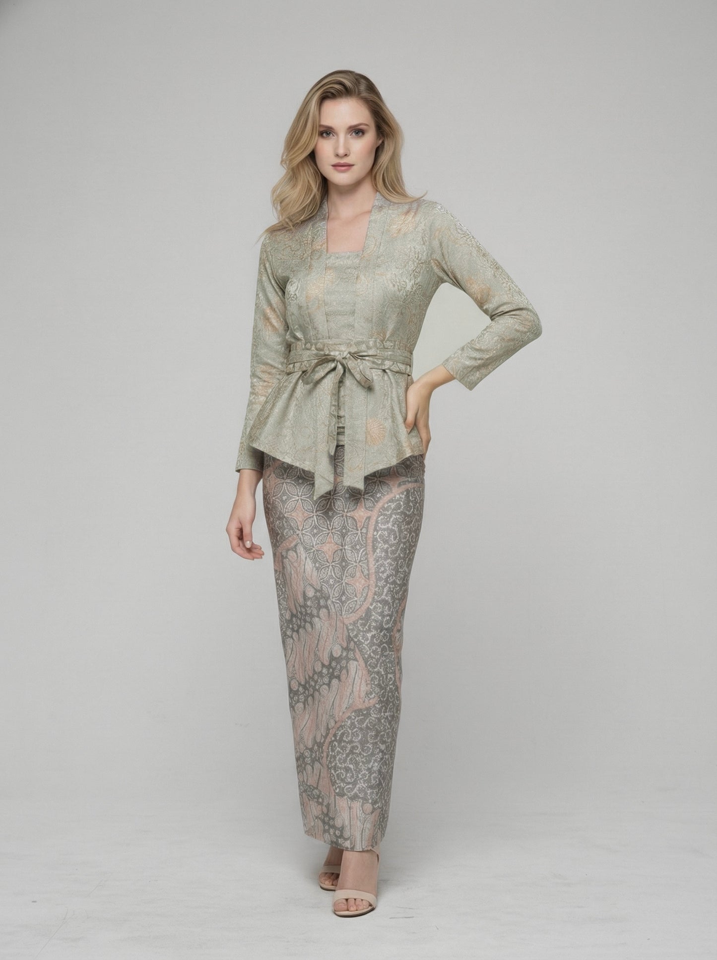 Women's Batik Kebaya - Clara - Sage/White