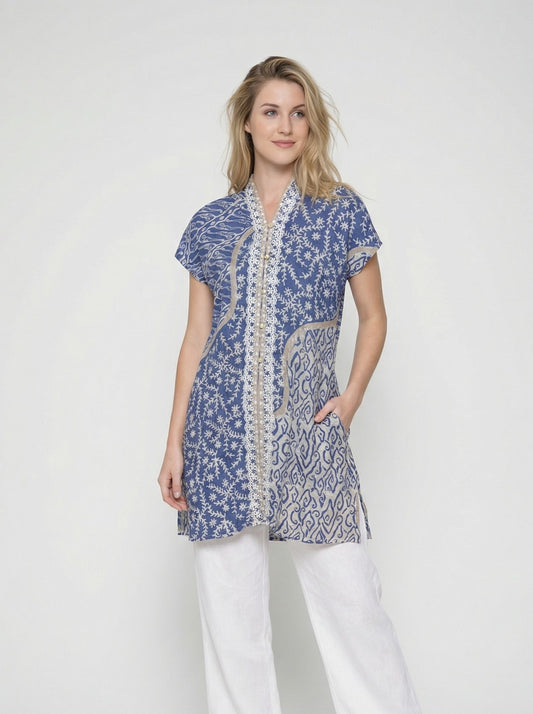 Women's Batik Kebaya Dara Vest - Royal Blue