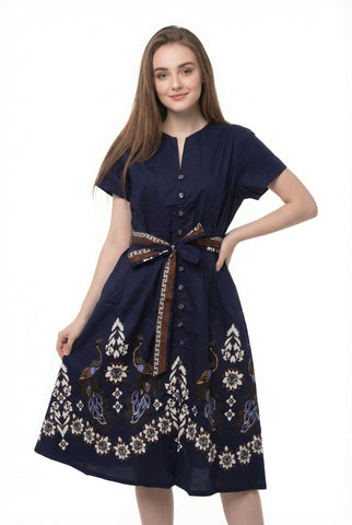 batik midi dress Women's Batik Midi Dress - Ornate Nature