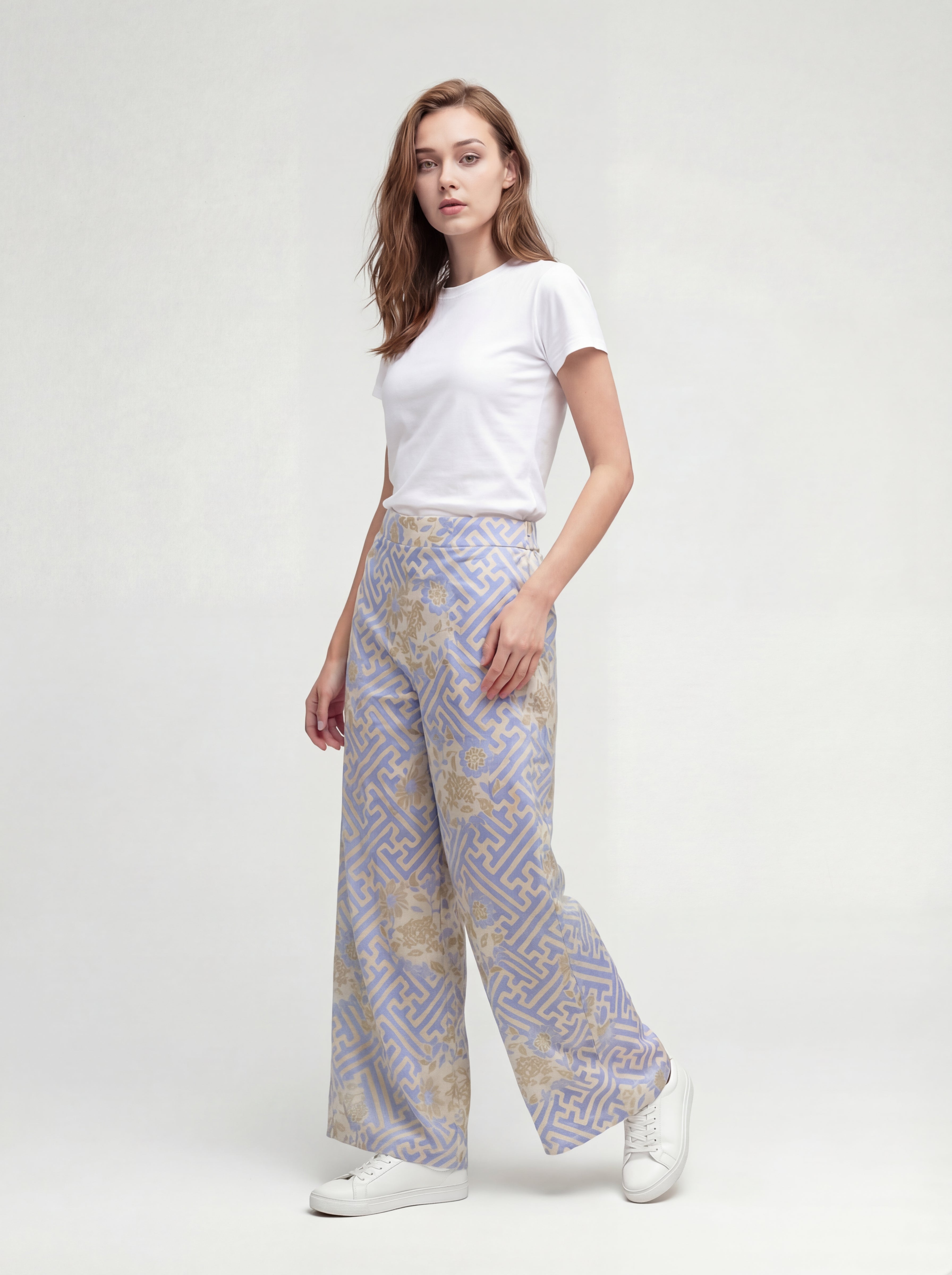 Women's Batik Wide Pants - Labyrinth Blossom