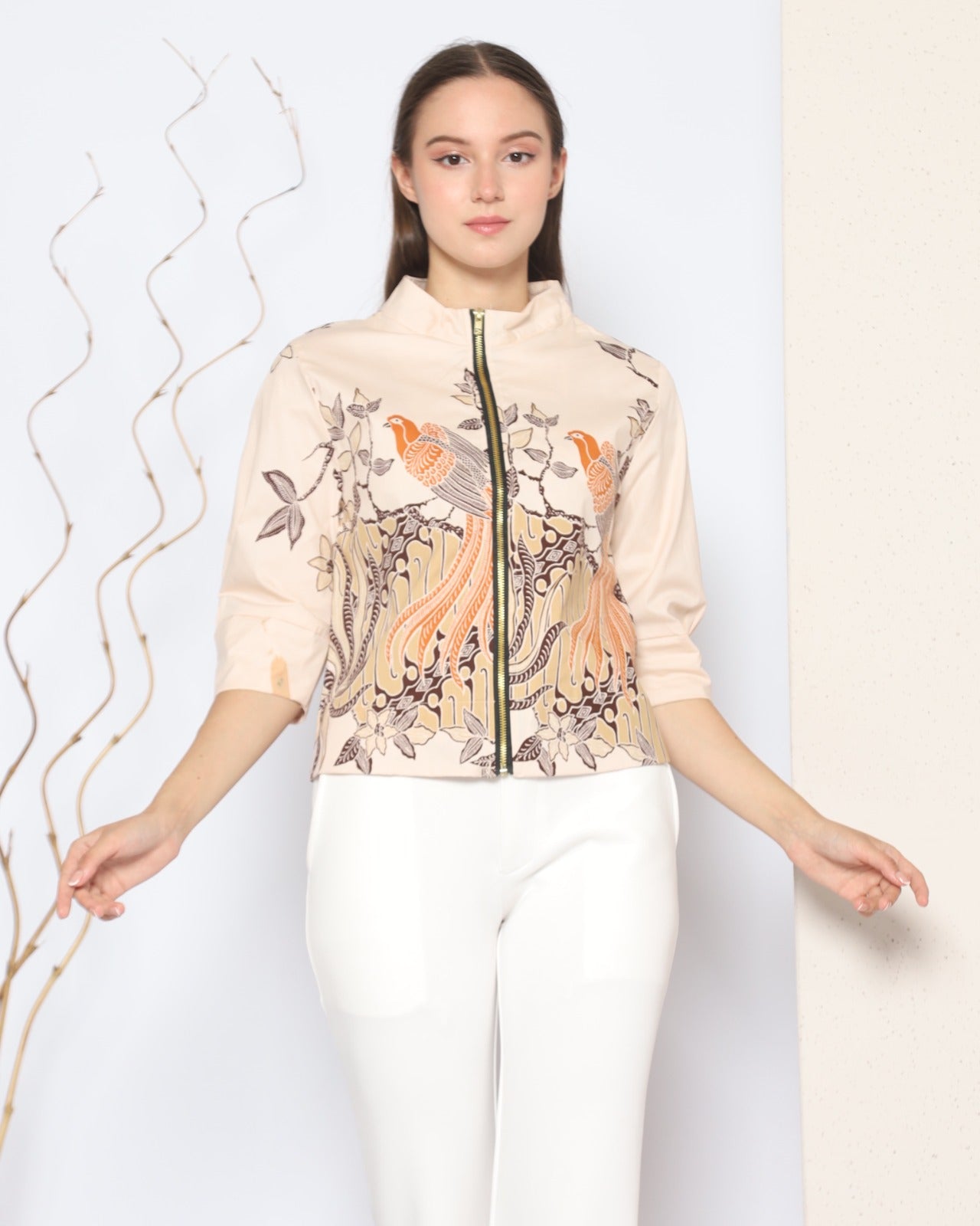 Women's Batik Bomber Jacket - Golden Phoenix