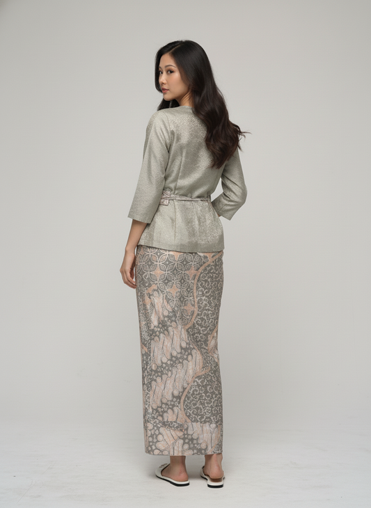 Women's Batik Kebaya - Clara - Sage/White