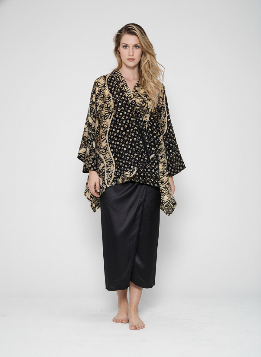 Women's Batik Kebaya Kimono Non Lace Set - Black 2