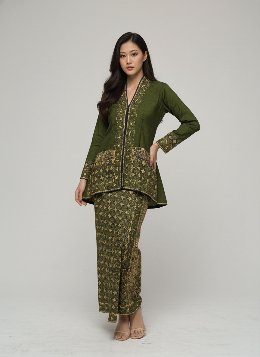 Women's Batik Kebaya Lidia Set - Forest Green 1