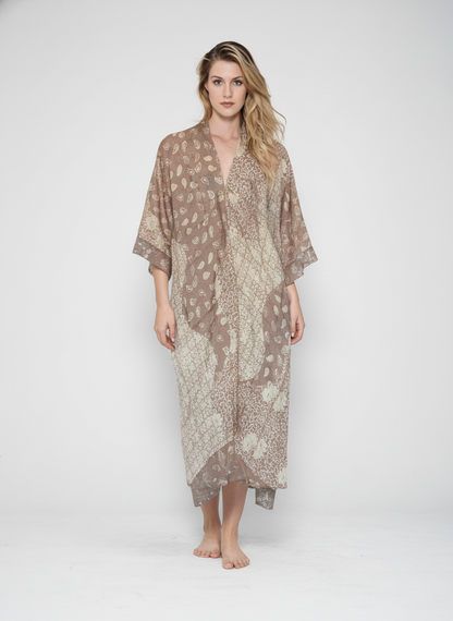 Women's Batik Kebaya Luna Kaftan Tile - Mocca Leaf 3