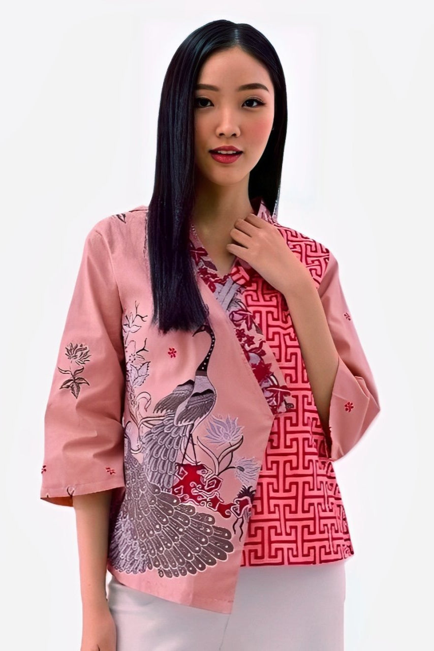 Women's Batik Kimono - Tropical Elegance - red 1