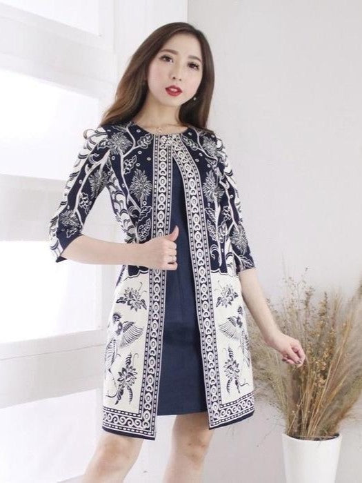 Women's Batik Kimono Dress - Blue Floral