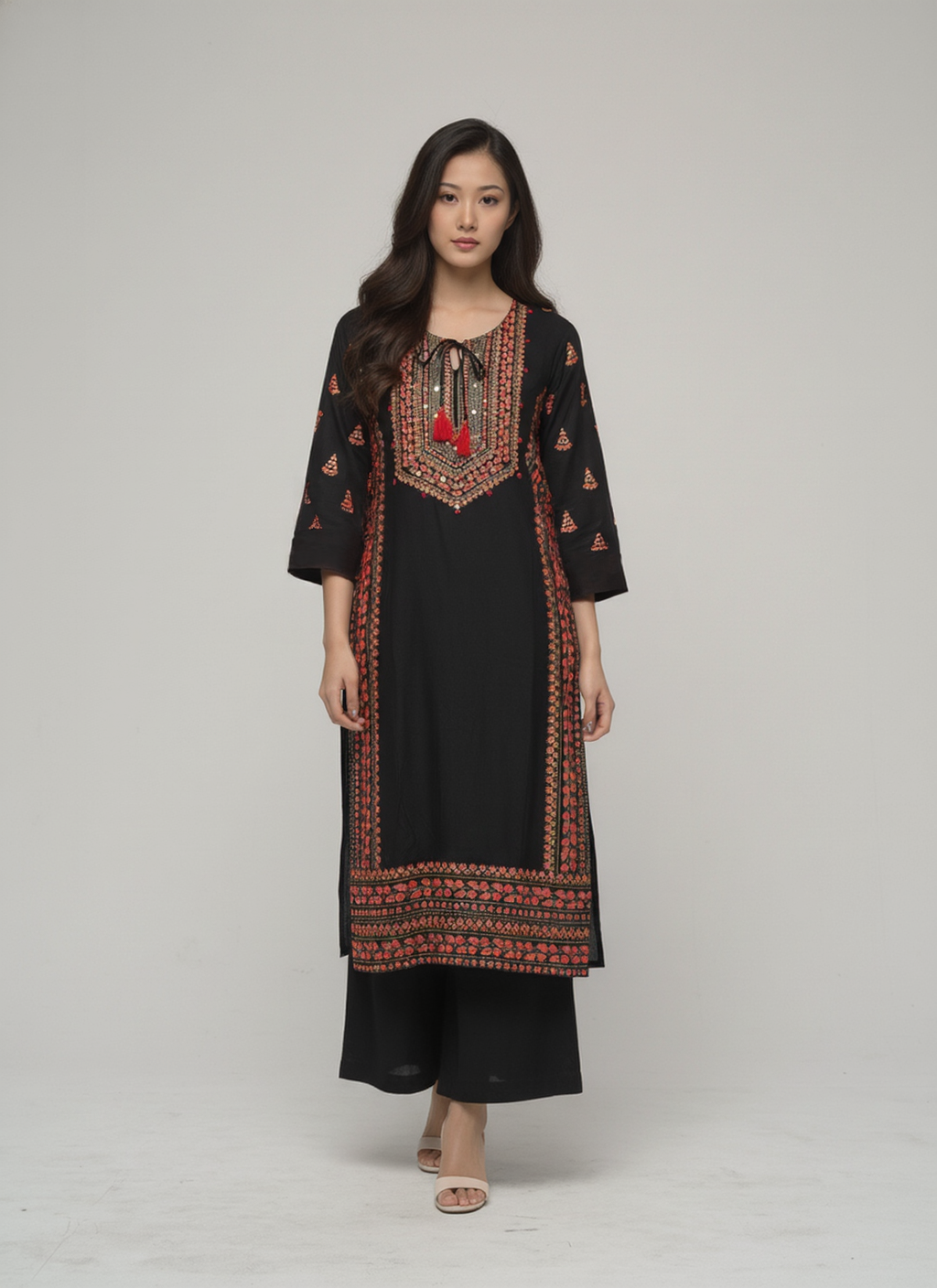 Women’s Batik Kurti – Black Ember Threadwork 3