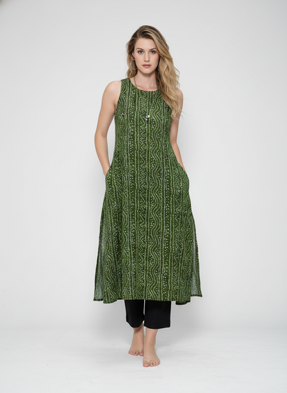 Women’s Batik Kurti – Forest Rhythm Sleeveless 2