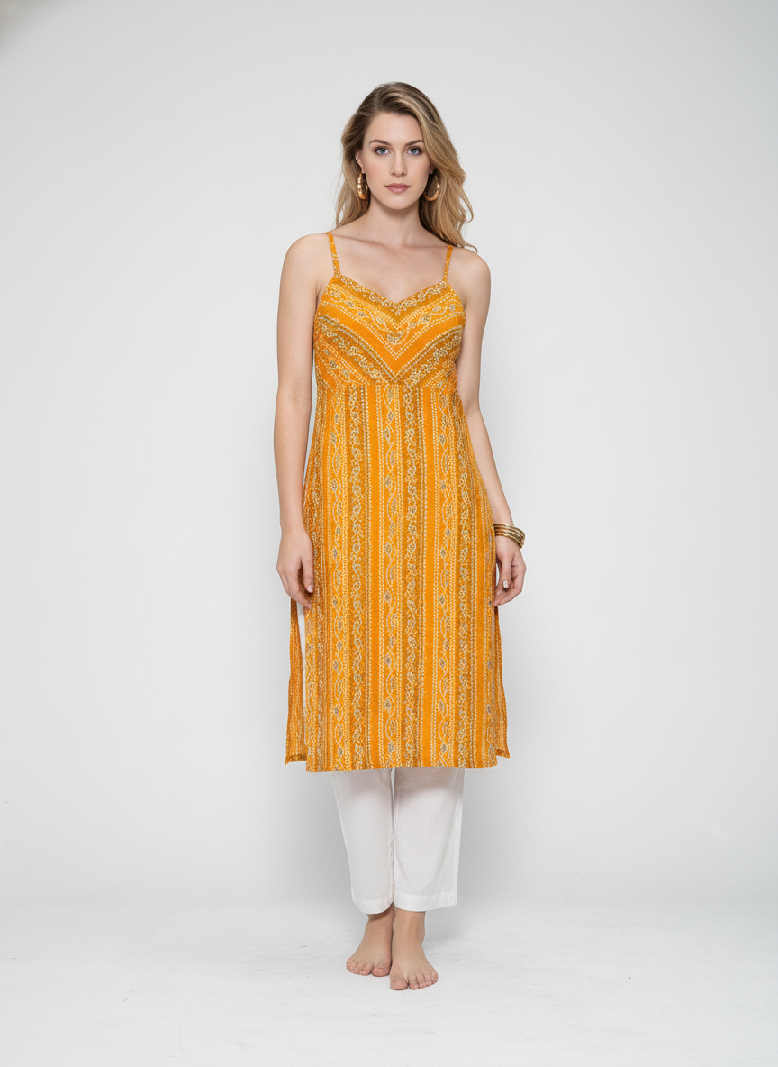 Women’s Batik Kurti – Golden Sunflow Sleeveless 2